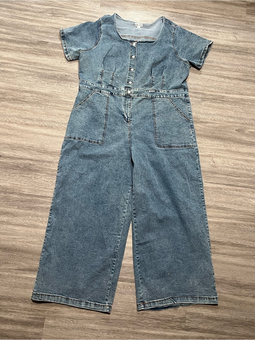 Ava & Viv Size 26 Denim Wide Leg Jumpsuit Stretch Utility NWOT - Picture 3 of 7
